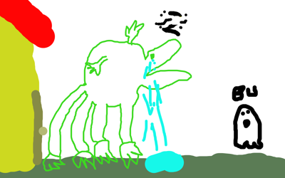 Trött drake som ser spöken och gråter